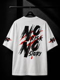Black oversized T-shirt featuring a minimalist white leaf graphic flowing from the right shoulder on a premium streetwear design.